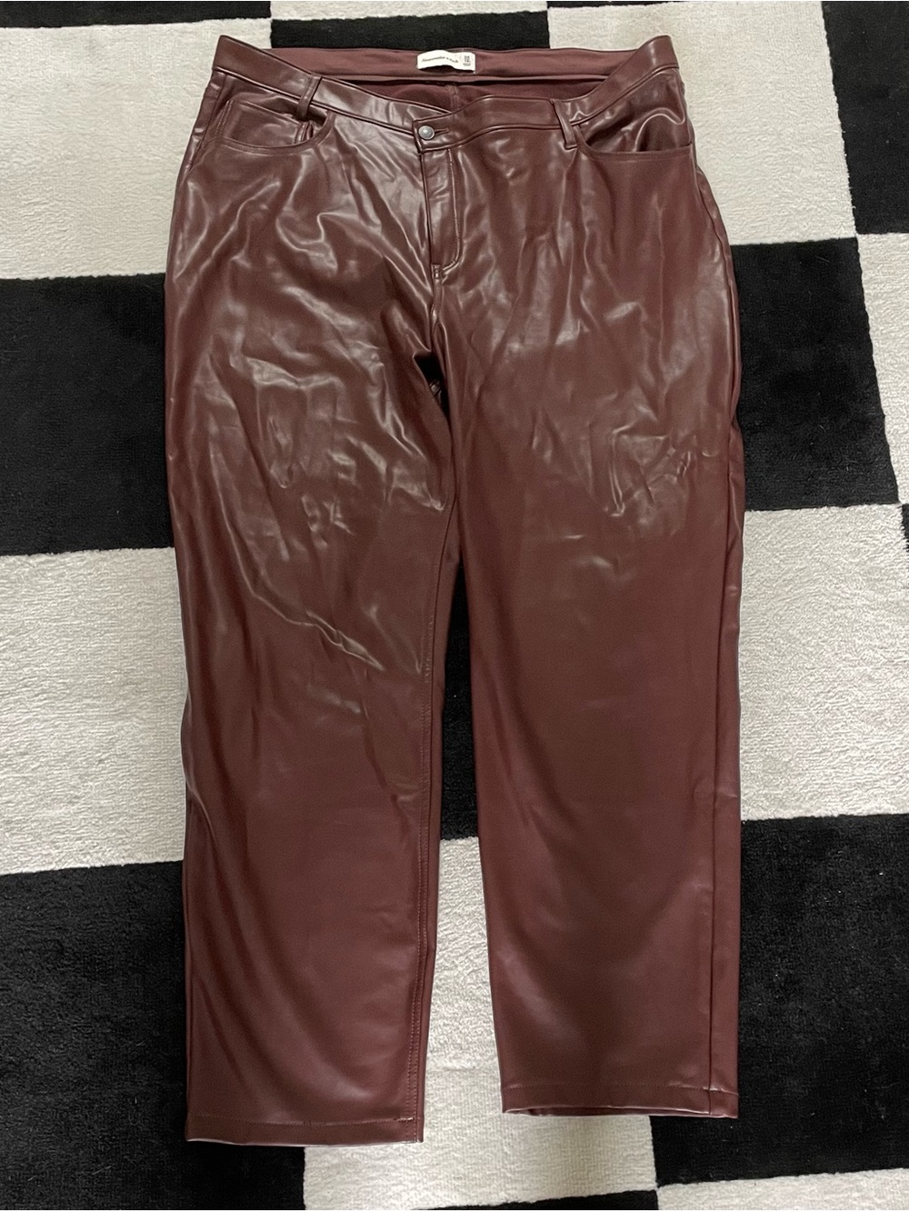 Abercrombie and Fitch Brown Pleather Faux Leather Pants Straight Leg Size 34 18